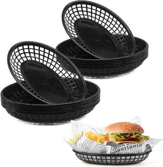 OEM Dailygoods, Cestas Reutilizables Para Alimentos, Pl&aacute;stico, Negro, 16 Unidades, 22,5 X 14,5 X 4,5 Cm, Ligeras Con Asas, Cestas Para Aperitivos