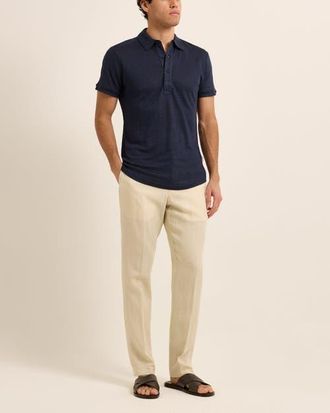 Orlebar Brown Sebastian Linen Tailored Fit Linen Polo Shirt in Navy at Nordstrom, Size X-Small