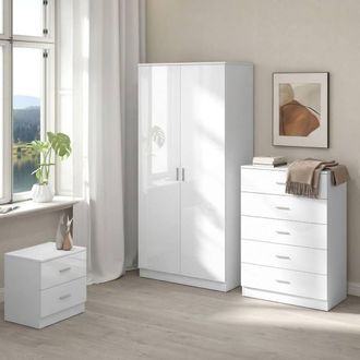 STILVORA 3 Piece Bedroom Furniture Set with Wardrobe & Drawers in White