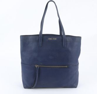 Miu Miu Navy Leather Handbag Shoulder Bag Tote Bag (Pre-Owned)