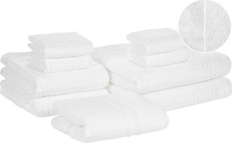 Beliani Beliani - Juego De 9 Toallas De Ba&ntilde;o Y Alfombrilla De Ba&ntilde;o De Algod&oacute;n Blanco De Low Twist Para Invitados Atai