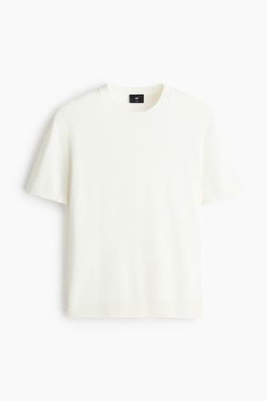H&M Slim Fit Knitted T-shirt in White at Nordstrom, Size Xx-Large