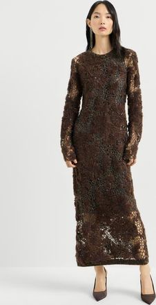 Brunello Cucinelli Whispering bloom embroidery knit dress in sparkling mohair and wool in Brown at Nordstrom, Size X-Large