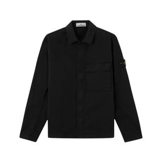 Stone Island Light Jackets, male, Black, Size: M Concealed Zip Overshirt
