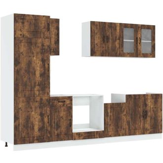 vidaXL Vidaxl - Mueble Cocina Kalmar Roble Ahumado 8 Pzas Madera Contrachapada