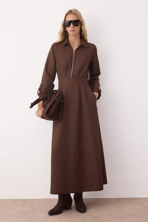 Trendyol Modest Dames Bruin Effen Maxi Lang Casual A-lijn Modest Jurken