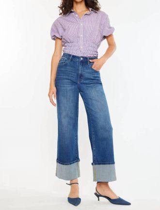Kancan High Rise Crop Wide Leg Jeans In Blue
