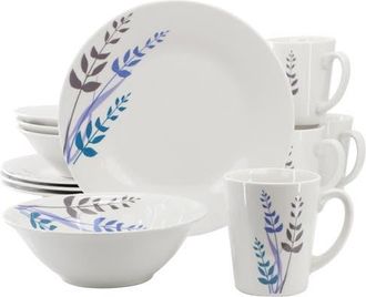 Gibson Home Blue Leaves 12 Piece Round Fine Ceramic Decorated Dinnerware Set in White at Nordstrom
