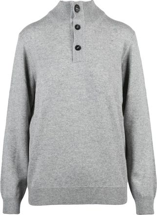 KANGRA Light Grey Button Wool-Blend High Neck Sweater