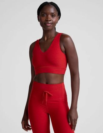 Beyond Yoga Spacedye Good Day Long Line Bra In Holly Red Heather