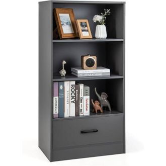 Costway Costway - Estanter&iacute;a De 4 Niveles, Estanter&iacute;a De Madera Con Caj&oacute;n De Almacenamiento, Estanter&iacute;a Con Dispositivo Antivuelco, Estanter&iacute;a De Exposici&oacute;n P