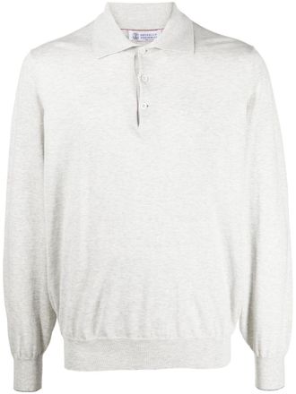 Brunello Cucinelli long-sleeved polo shirt - men - Cotton - 48 - Grey