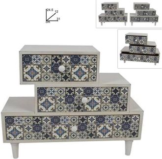 Trade Shop Trade Shop - Porta Oggetti Cassettiera Sfalsati Con 3 Cassetti Legno Country Chic Arredamento