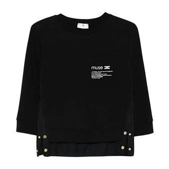 Elisabetta Franchi Knit Sweatshirt with Logo - female - Elisabetta Franchi - Sweatshirts - Black - M - Sweatshirts & Hoodies