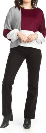 Papillon Balloon Sleeves Color Blocked Sweater In Wine/ Grey