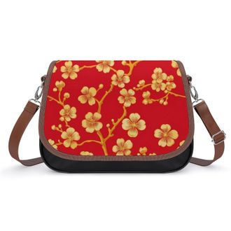 Generic Chinese New Year Flower Crossbody Bags for Women Fashion Leather Shoulder Handbags With Adjustable Strap