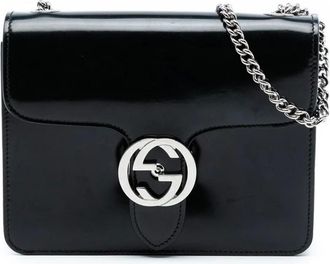 Gucci Pre-owned Cross Body Bags, female, Black, Size: ONE SIZE Pre-owned Vintage Black Patent Leather Interlocking G Shoulder Bag