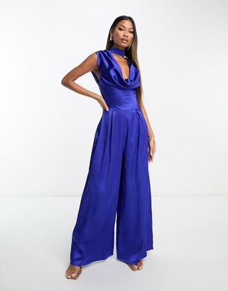 First Distraction the label cowl neck jumpsuit in cobalt-Blue