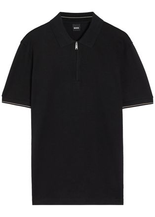 BOSS Boss Close-knit Cotton Polo Shirt - Black - XL