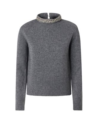 Pinko Medium Grey Jewel-Embellished Knit Sweater