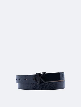 Calvin Klein Womens Slim Monogram Logo Belt - Black - XS