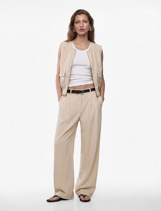 Koton Wide Leg Trousers with Belt in Beige at Nordstrom, Size 10