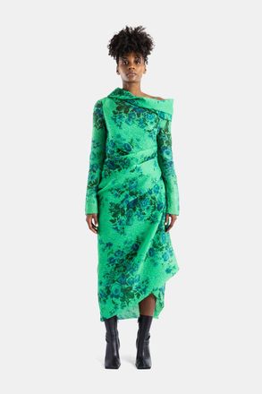 Erdem Womens Midi Pencil Dress Sea Green Linen With Flowers