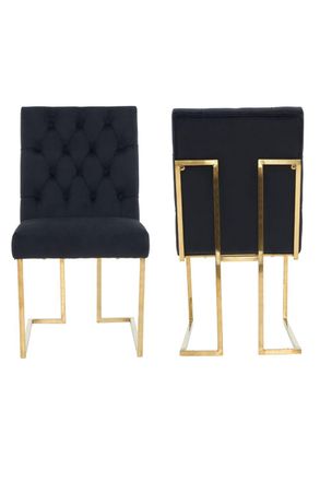 Life Interiors Set of 2 Siena Luxury Tufted Velvet Dining Chairs with Gold Frame in Black