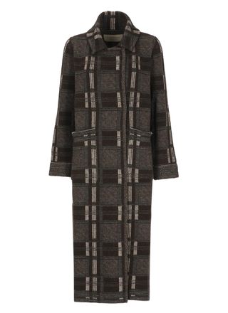 D.exterior Brown Check Lurex Wool-Blend Coat