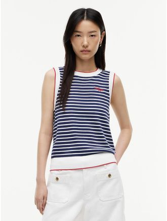 Tommy Hilfiger Womens Hilfiger Script Striped Sweater Vest - Optic White - XXL
