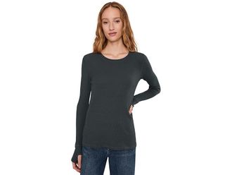 Mod-o-doc Long Sleeve With Thumbhole, Crewneck T-Shirts Womens Clothing Washed Ebony : LG (US 12-14), Cotton/Modal/Spandex