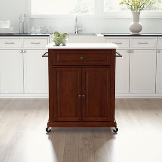 Crosley Furniture Compact Stone Top Kitchen Cart Mahogany/White