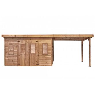 Foresta Caseta De Jard&iacute;n De Madera De 380 X 380 Cm Con Le&ntilde;era - Grosor De Pared De 28 Mm - Techo Plano De Policarbonato - Sl4040b Foresta
