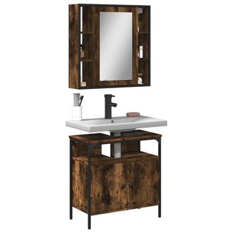 vidaXL Set De Muebles Ba&ntilde;o 2 Pzas Madera Contrachapada Roble Ahumado Vidaxl