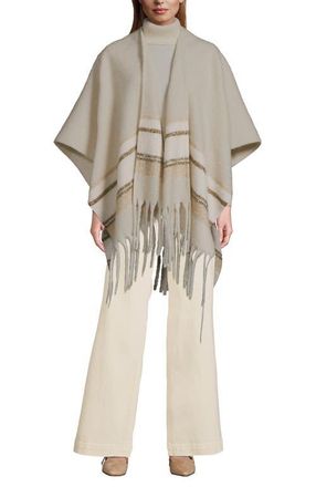 Lands End Brushed Boucle Ruana in Oatmeal/ivory Placed Stripe at Nordstrom