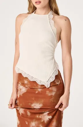 ASTR the Label Zoe Lace Halter Top in Cream at Nordstrom, Size X-Small