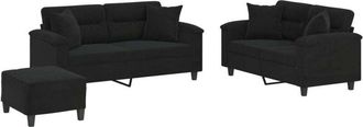 vidaXL Vidaxl - Juego De Sof&aacute;s Con Cojines 3 Piezas Tela Microfibra Negro