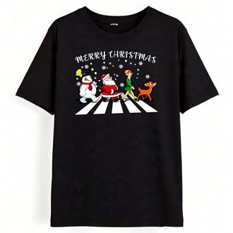 Generic Funny Merry Christmas Abbey Road T-Shirt | Santa Snowman Santa Helper Reindeer Xmas Tee | Festive Top for Men & Women (Black, 3XL)