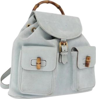 Gucci Pre-owned Vintage Suede Backpack - Dames - Vintage Rugzakken - Blauw - ONE Size - Leer - Vintage