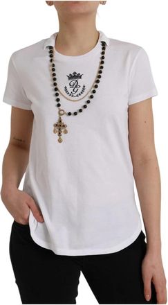 Dolce & Gabbana Wit Katoenen Ketting T-Shirt - Dames - T-shirts - Wit - XS - Katoen - Tops