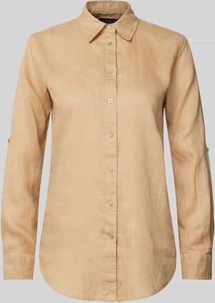 Lauren Ralph Lauren Regular Fit Leinenbluse mit Hemdblusenkragen Modell KARRIE in Beige, Gr&ouml;&szlig;e XS