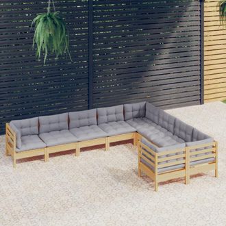vidaXL 9 Pcs Garden Lounge Juego Con P&iacute;ldoras Grises