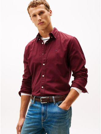 Tommy Hilfiger Mens Regular Fit Stretch Oxford Shirt - Red - M