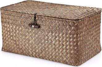 OEM Cesta Cuadrada De Junco Marino Con Tapa - Organizador Decorativo Para Ba&ntilde;o, Estante O Escritorio (caf&eacute; M)