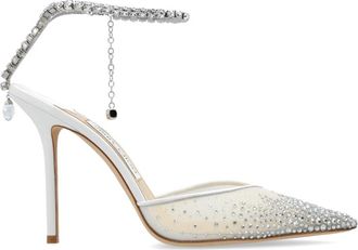 Jimmy Choo London Saeda 100 High Heels - Dames - Pumps - Wit - 38 1/2 EU - Leer - Schoenen