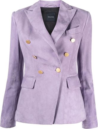 Tagliatore double-breasted leather suede blazer - women - Acetate/Cupro/Lamb Skin - 40 - Purple