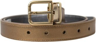 Dolce & Gabbana Metallic Gouden Leren Riem met Metalen Gesp - Heren - Riemen - Geel - ONE Size - Leer - Accessoires