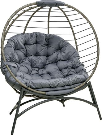 OUTSUNNY Rattan Egg Chair Wicker Basket Chair with Cushion Bottle Holder Bag | TJ Hughes