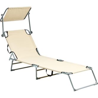 Beliani Tumbona De Jard&iacute;n Reclinable Con Toldo De Metal Plegable Beige Foligno