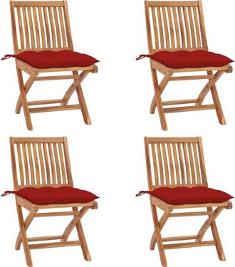 vidaXL Sillas De Jard&iacute;n Plegables 4 Uds Madera Maciza Teca Con Cojines Vidaxl